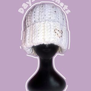 White crochet Beanie with Heart Detail